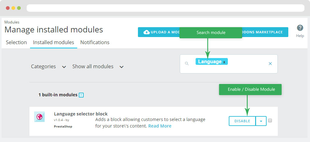 Language selector block